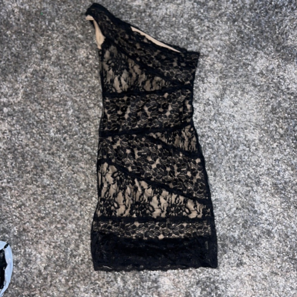 Black lace cocktail dress, size small, one shoulder